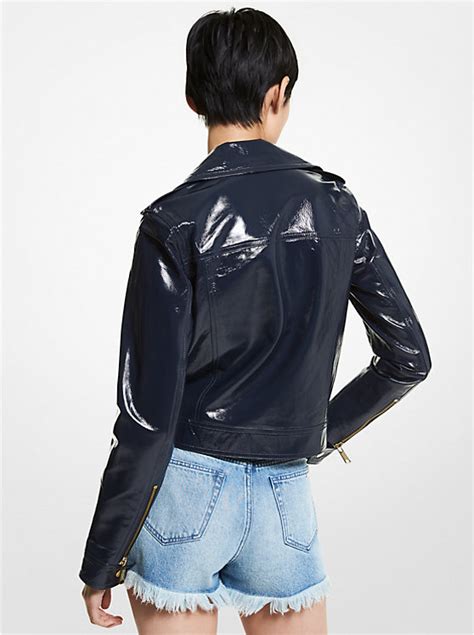 michael kors patent leather raincoat|Crinkled Patent Leather Moto Jacket .